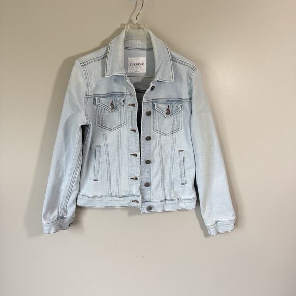 Evereve The Ever Denim Jean Jacket Womens XS Trucker Light Blue Distressed - Picture 6 of 6